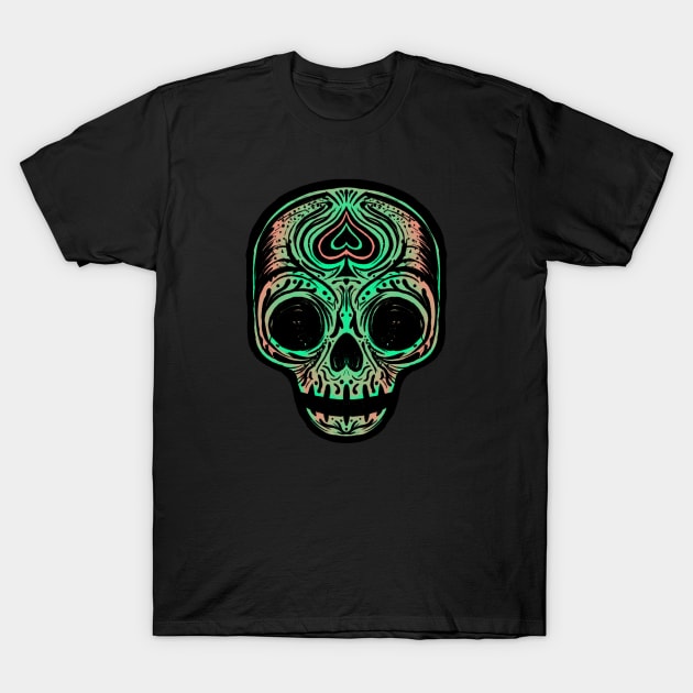 Sugar Skull - Salmon Green T-Shirt by RudeOne